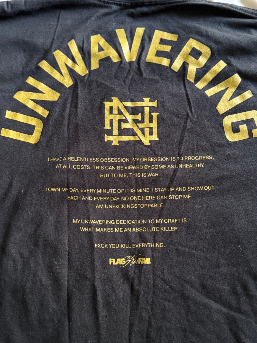 Unwavering FNF Graphic Tee with Gold Print. Medium